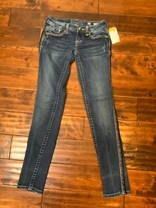 Miss Me Dark Wash Skinny Denim Jeans W/ Metallic Embroidery, Size 25 - Picture 1 of 7
