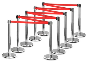 10x Sistema Gestione Corda Nastro Delimitatore Cordone VIP Aeroporto Argento Set - Foto 1 di 7