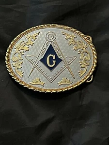 Master Mason Belt Buckle Square Compass Masonic Fraternity Gold Silver NEW! - Picture 1 of 2