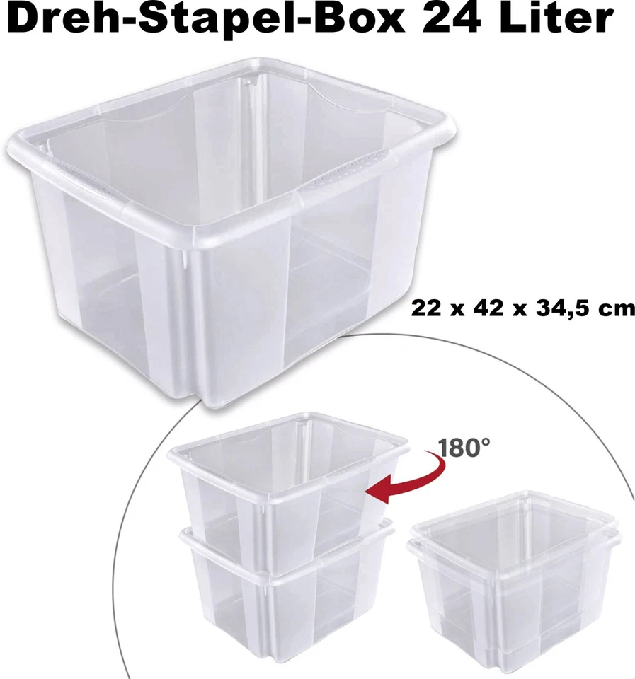 EBAXX Drehstapel Box 24 L Liter transparent klar 22 x 42 x 34,5 cm Aufbewahrungs