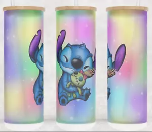 Stitch Frosted Glass Rainbow Gradient Cup Mug Tumbler 25oz with lid and straw - Picture 1 of 3