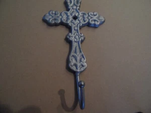 KEY HOLDER HOLDS (1) KEYS ANTIQUE SILVER 7 1/2" TALL CROSS - Picture 1 of 1