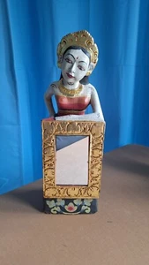 Sculpture Of Balinese Woman Handcrafted Wooden (3093Tote5) With Mirror - Picture 1 of 12