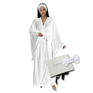 Viscose Long Bridal Kimono Robe For Women With Pockets Matching Headband - Picture 1 of 8