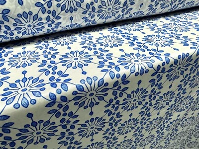 Angelique Sateen Jersey Fabric, Per Metre - Stylised Flower Print - Cobalt Blue - Image 1 of 3