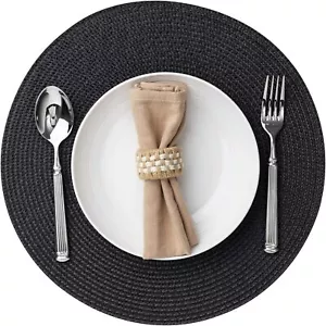 Round Placemats Set of 4 Plastic Woven Placemats Washable Wipeable Table Mats... - Picture 1 of 7