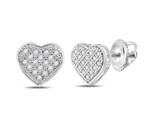 10K White Gold Diamond Heart Earrings Micro Pave diamond Screw Back Studs .10ct - Picture 1 of 6