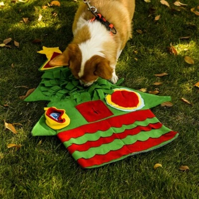 Hunde Katze Schnüffelteppich Weihnachtsbaum Form Spielzeug Futtermatte 75x60cm - Bild 1 von 4
