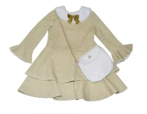 BLUEBERI BOULEVARD Little Girls Trimmed Gold Lurex-Stripe Dress/Purse Set $68 - Picture 1 of 9