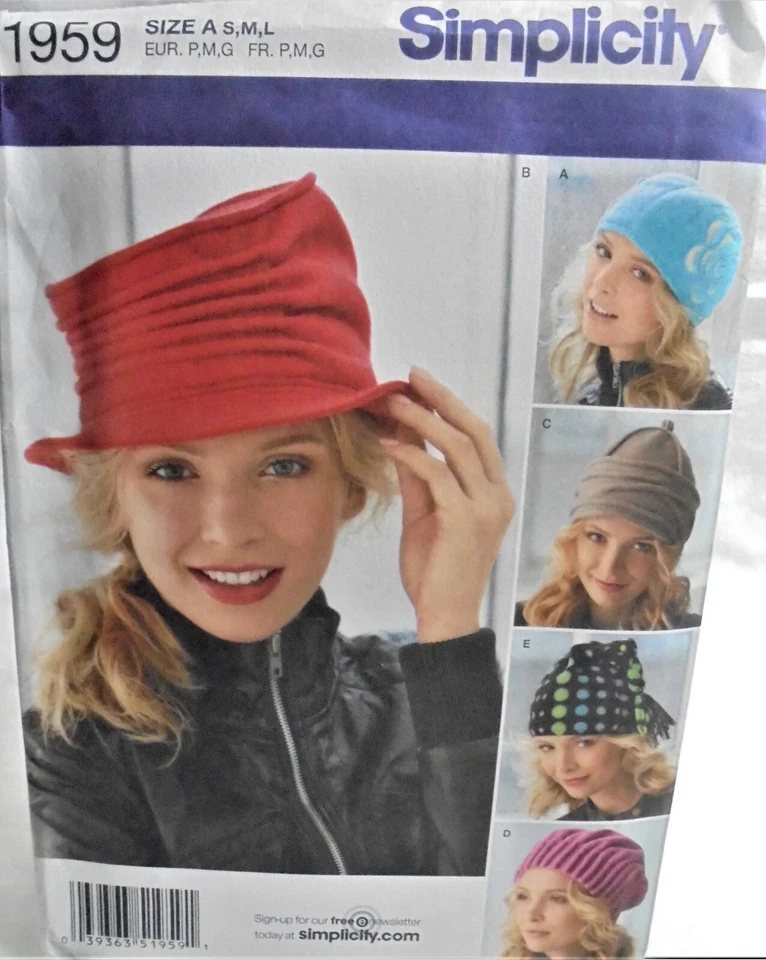 Simplicity 1959-Misses Assorted Fleece Hats-sizes S-M-L-Five Styles-New-FF-2011 - Image 1 of 2