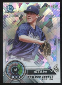 2018 Bowman Chrome Kolby Allard Atomic Refractor #/150 Scouts Top 100 Braves RC