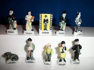 CHARLIE CHAPLIN The LITTLE TRAMP Set of 10 Mini Figurines FRENCH Porcelain FEVES - Picture 1 of 6