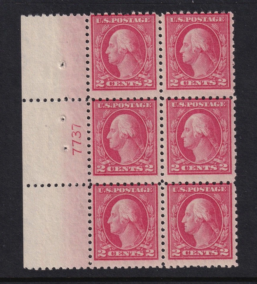 1914 Washington 2c Sc 425 MLH with full original gum, plate block (AV - Image 1 of 1