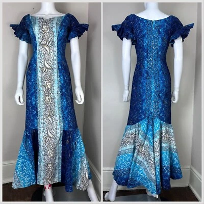 Vestido maxi vintage 1960 sereia anos 60 havaiano casuals por Stan Hicks Honolulu - Imagem 1 de 4