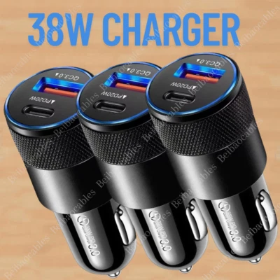 Carregador de telefone de carro 38W USB tipo-C PD adaptador de carga rápida soquete isqueiro - Imagem 1 de 4