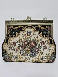 VINTAGE Victorian Tapestry Floral Purse Handbag Kiss Lock Fabric Lining No Chain - Picture 1 of 18