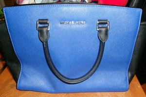 Michael Kors Handbag Purse Selma TZ  Navy/Black Crossgrain Leather - Picture 1 of 5