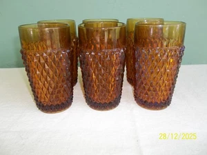 Set of 6 Vintage Indiana Glass Amber Diamond Point Flat Tumblers 5.75" - Picture 1 of 6