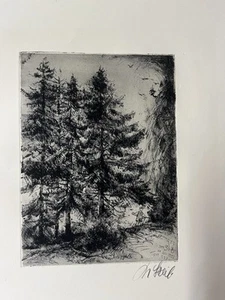 Radierung Josef Steib „vier Tannen“ 1955 - Bild 1 von 4