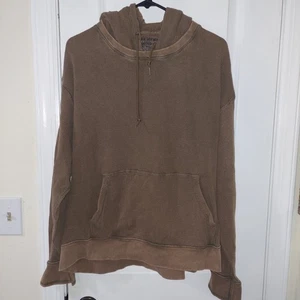 Ruff Hewn Hoodie Mens XL olive/Brown Henley Waffle Weave Pullover Shirt Lightwei - Picture 1 of 6
