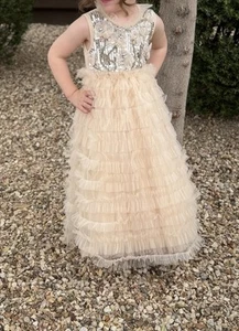 PETITE ADELE SEQUIN TULLE TIERED SEASHELL FLOWER RHINESTONE DRESS NEW - Picture 1 of 5