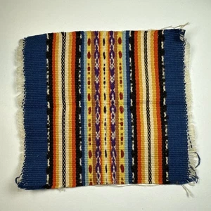 Vintage Doll House Miniature AREA RUG 1:12 Scale 5”x5.5” Blue Orange YellowBlack - Picture 1 of 8