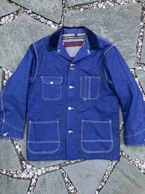 Deadstock 1950s Large Dark Blue Denim Troy Wool Lined Chore Jacket USA Made NOS - Image 1 of 4