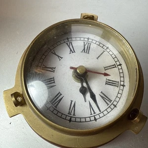Vintage Brass Marine/Nautical Quartz Clock On Wood Base With Hanging Point - Picture 1 of 18