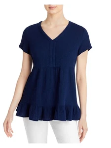 BEACHLUNCHLOUNGE COLLECTION Womens Navy Tiered Short Sleeve V Neck Top XS - Picture 1 of 3