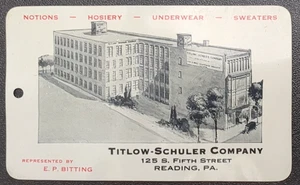 Titlow Schuler Co. Reading PA Children Hosiery and Underwear Size Wallet Card - Picture 1 of 4