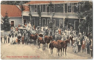 Stagecoach, Adams Springs, CA Lake County 1910s Hand-Colored Antique Postcard - Picture 1 of 2