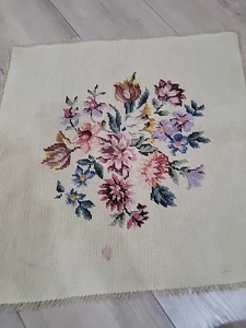 Vintage Stuhl Sitzkissen Fußhocker Wolle Blumen Nadelspitze Bezug Panel - Bild 1 von 4