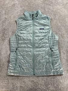 Patagonia Nano Puff Vest Womens XL Gray Logo Lined Insulated Mock Neck Full Zip - Picture 1 of 12