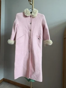 EUC Giesswein Pink Boiled Wool Fur Collar Coat 128 8Y Easter  - Picture 1 of 7