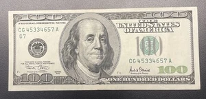2001 $100 One Hundred Dollar Bill Old Currency Vintage ~ Chicago ~ CG45334657A ~ - Picture 1 of 2