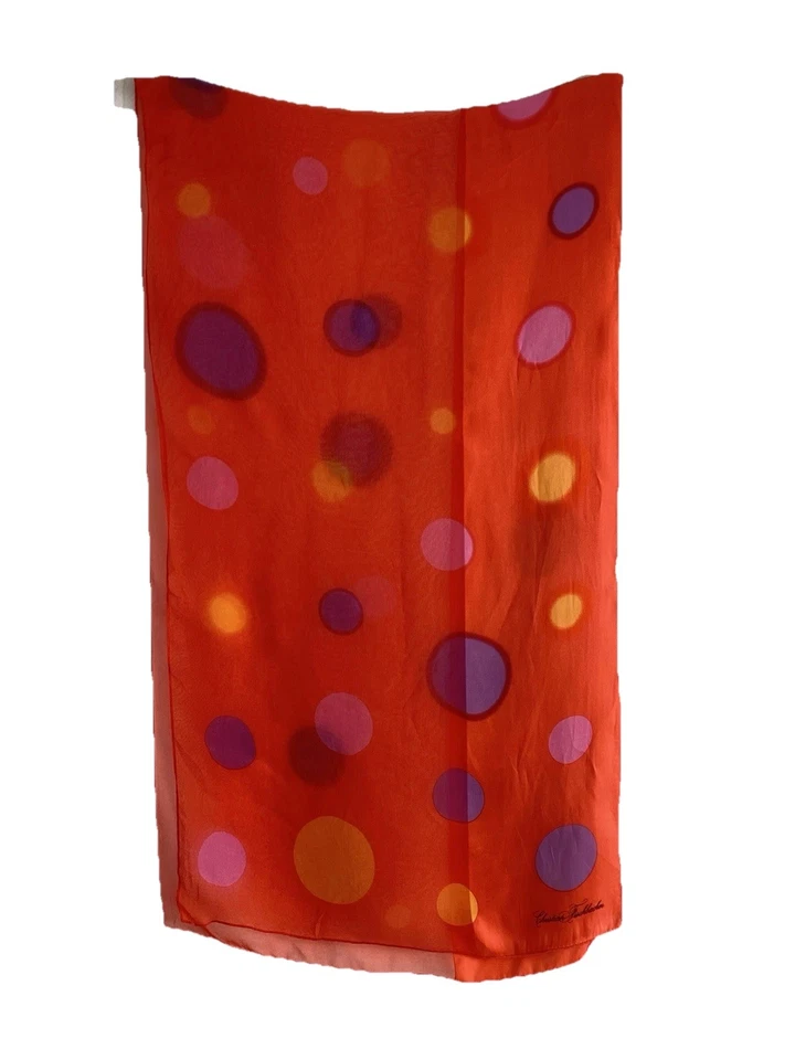 CHRISTIAN FISHBACHER audaz bufanda de seda roja con patrón de lunares 63”/17” EC Foto 1 de 4
