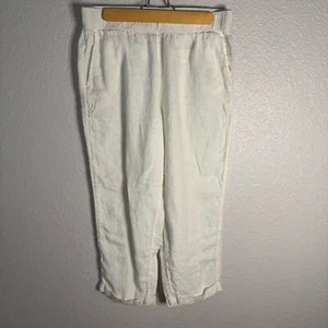 Rachel Roy weiße Leinen Knöchel Hose Taschen Gummibund Freizeit Relaxed Gr. L - Bild 1 von 10