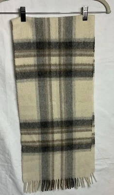 Mark Berman & Son Clothiers Scarf Wool Brown Gray Plaid Fringe 12" x 55" Men - Image 1 of 4