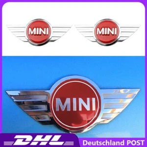 2X Vorne Hinten Rot Flügeln Emblem für Mini Cooper Heckklappe Metall Abzeichen - Bild 1 von 7