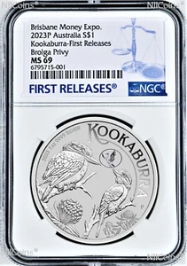 2023 Kookaburra 1oz Silver Coin Brolga Privy Brisbane Money Expo MS69 ANDA FR - Picture 1 of 2