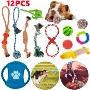 12PCS Tough Dog Toys Bundle Chew Rope Knot Ball Pet Puppy Fetch Teeth Toys UK - Picture 1 of 12
