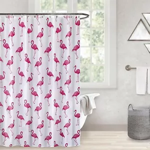 Flamingo Pink & White Shower Curtain 180cm x 180cm - Picture 1 of 2
