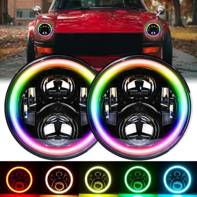 Pair 7'' Round RGB LED Headlights Hi/Lo Beam DRL For Datsun 280ZX 280Z 260Z 240Z - Image 1 of 4