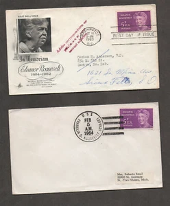 US #1236, Eleanor Roosevelt, group of 5 covers. ship cover, FDC, slogan, signed - Picture 1 of 2
