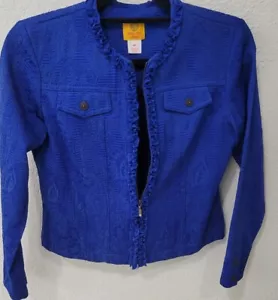 RUBY RD. Size 4P Royal Blue Zip Front Jacket-Long. Sleeves- w/ Pockets - Picture 1 of 18
