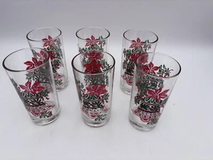 Vintage Christmas Bells Poinsettia Glasses Tumblers Set Of 6 - Picture 1 of 4