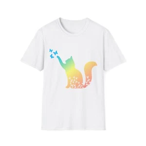 Rainbow Ombre Floral Cat Silhouette Unisex Softstyle T-Shirt Größen S - 4XL - Bild 1 von 5