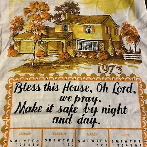Toalla de té calendario vintage 1973 cocina lino colonial bendice esta casa folk - Imagen 1 de 8