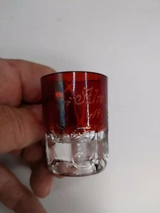 Antique Ruby Stain Etched Alice 1903 Marked Miniature Glass Mug 2"x2" Ex Conditi - Picture 1 of 11