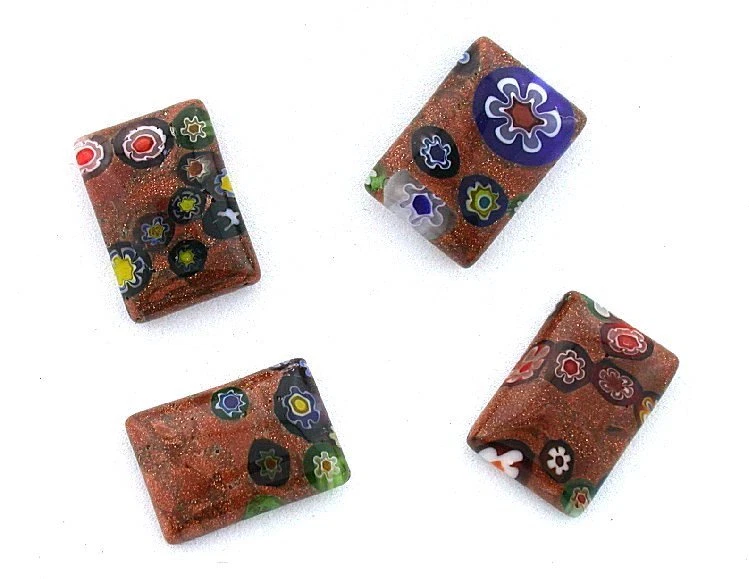 CUATRO CABUJÓN VIDRIO MILLEFIORI FLOR GOLDSTONE RECTANGULAR 18MM X 13MM MC17 Foto 1 de 1